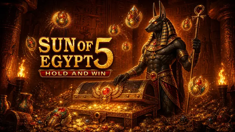 Sun of Egypt 2 o'yin avtomati ekrani — Mystery Sun Symbols va Hold and Win bonus raundi