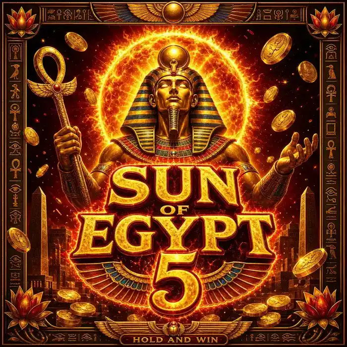 Sun of Egypt 5 o'yin avtomati ekrani — Qadimgi Misr mavzusi va Hold and Win o'yini